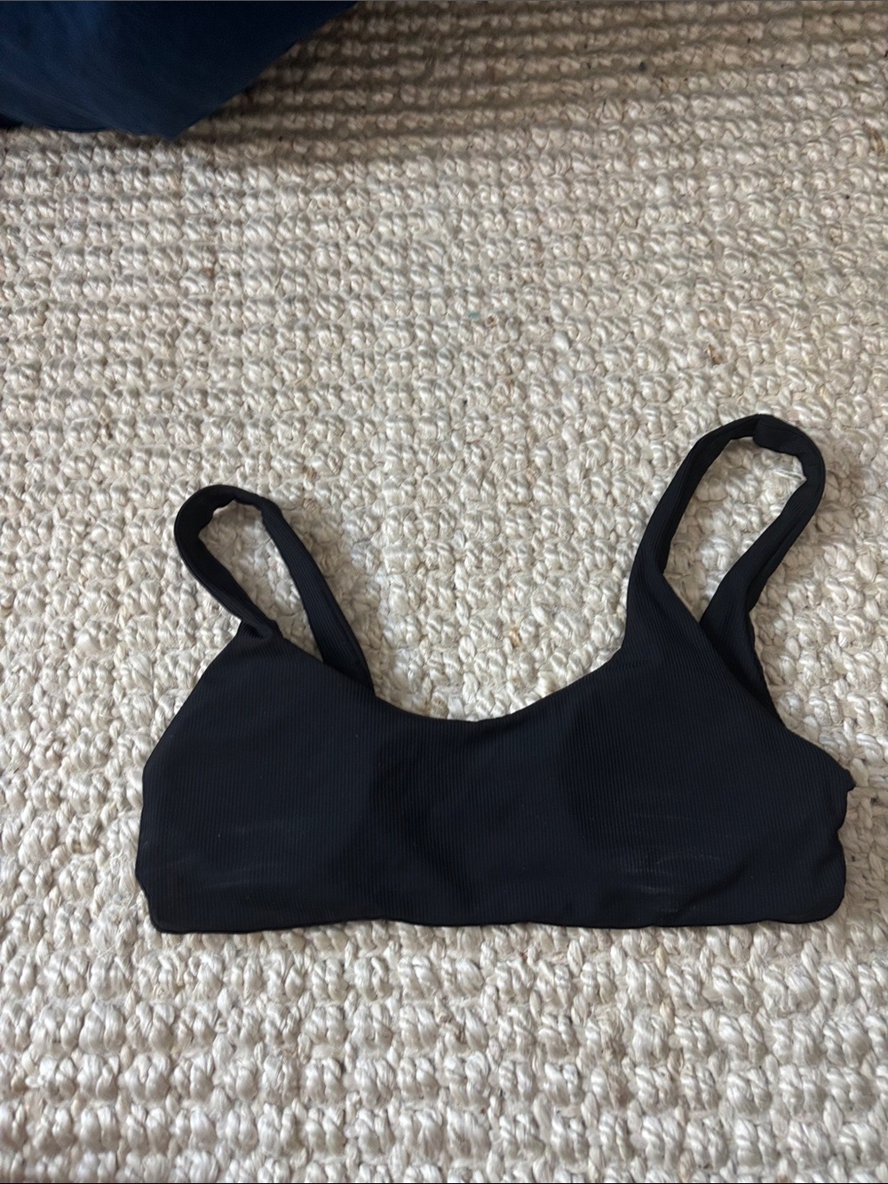 Black Ribbed Scoop bikini top - SHEIN
